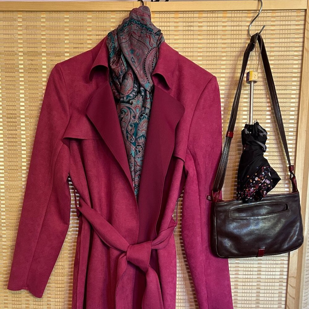Fuchsia Faux Microsuede Trench Coat - New Without Tags